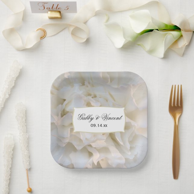 White Carnation Floral Wedding Paper Plates (Wedding)