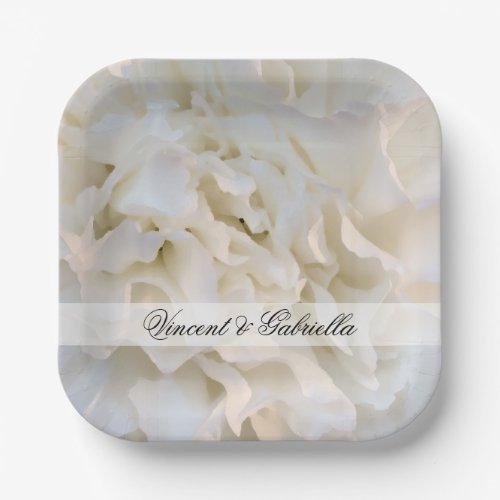 White Carnation Floral Wedding Paper Plates