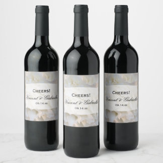 White Carnation Floral Wedding Wine Label