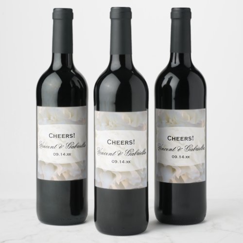 White Carnation Floral Wedding Wine Label