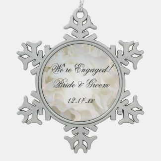 White Carnation Flower Engagement Snowflake Pewter Christmas Ornament