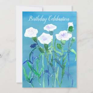 White Carnation Flowers Birthday Party Invitation