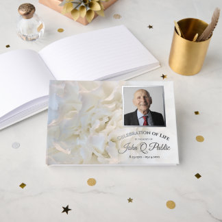 White Carnation Flowers Celebration of Life Foil Guest Book