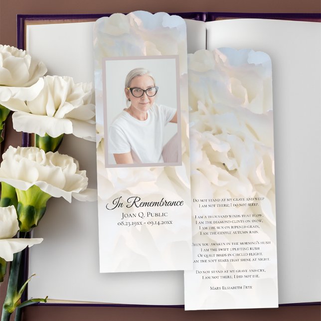 White Carnation Funeral Memorial Prayer Card Bookmarks (Creator Uploaded)