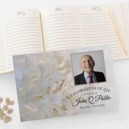 White Carnation Petal Celebration of Life Memorial Guest Book