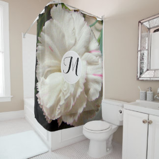 White Carnation Watercolor Fine Floral Shower Curtain