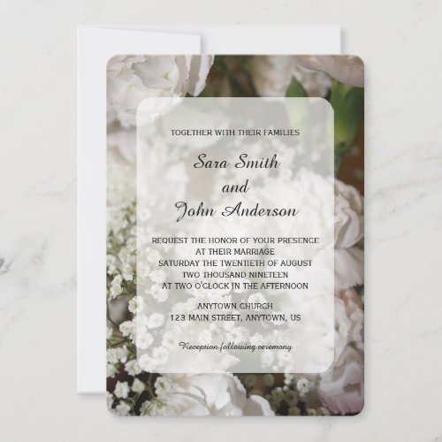 White Carnations  Babys Breath Wedding Invitation