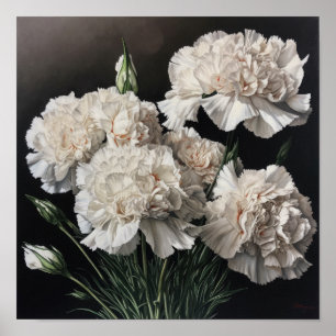 White Carnations Flower Art Print Poster