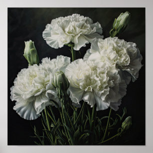 White Carnations Flower Art Print Poster
