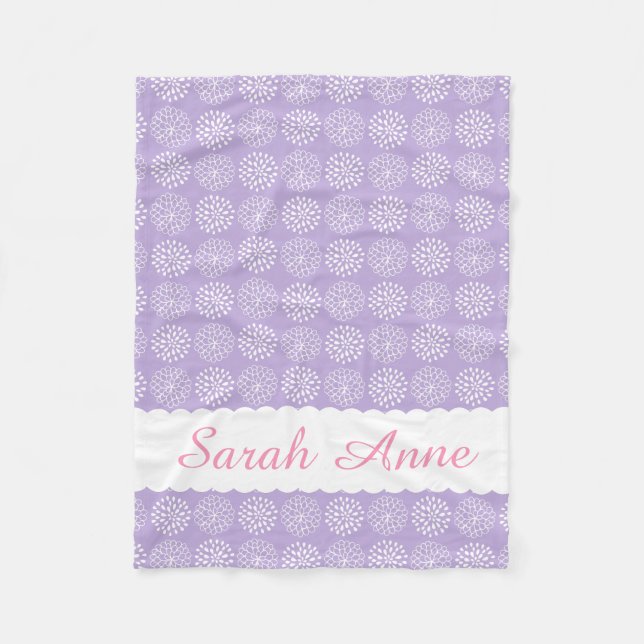 White Carnations on Lavender Personalized Fleece Blanket (Front)