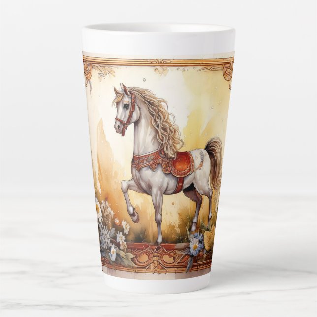 White Carousel Horse Latte Mug (Front)