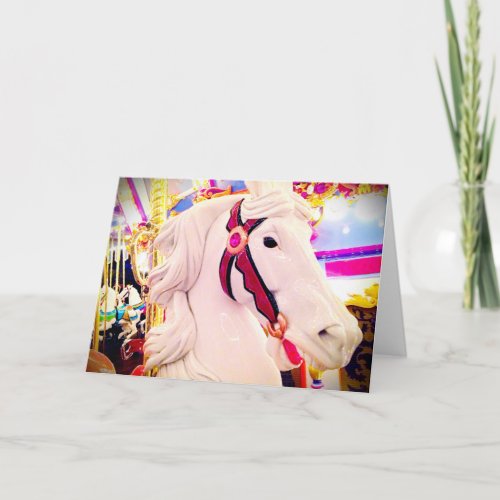 White carousel merry go round carnival horse photo card