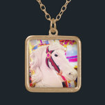White carousel merry-go-round horse photo colorful gold plated necklace<br><div class="desc">You can almost feel the oom-pa-pa music, crashing symbols, and the up & down and round & round movement of the merry-go-round every time you wear this stunning, colorful photography charm necklace. This necklace comes in small, medium and large sizes, as well as both square and circle shapes. You can...</div>