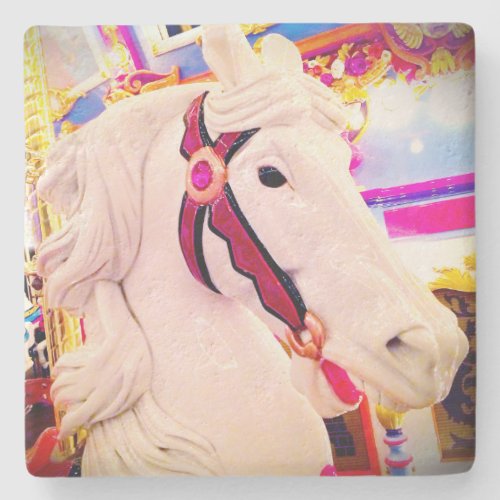 White carousel merry_go_round horse photo colorful stone coaster