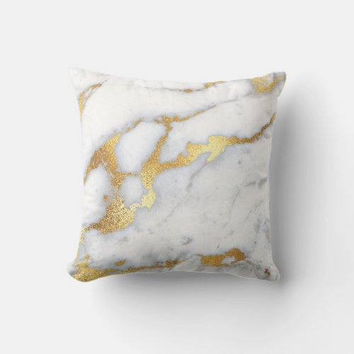 White Carrara Gold Gray Glitter Marble Stone Throw Pillow