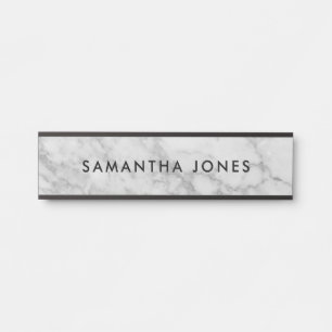 White Carrara Marble Black Classic Personalised Door Sign