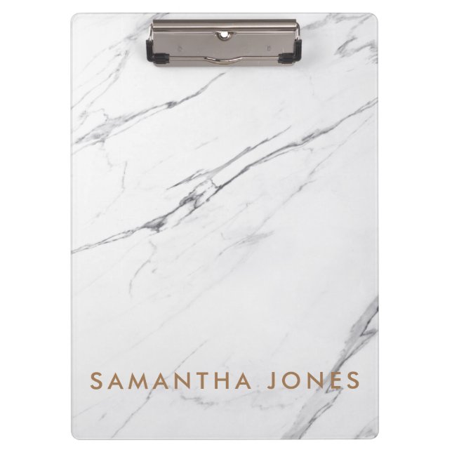 White Carrara Marble Classic Modern Office Gift Clipboard (Front)