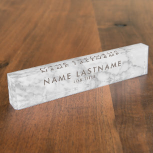 White Carrara Marble Classic Modern Personalised  Desk Name Plate