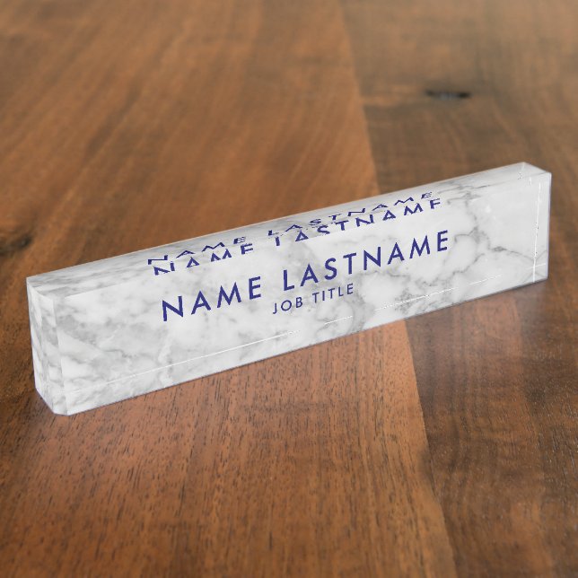 White Carrara Marble Classic Modern Personalized   Desk Name Plate (Side)