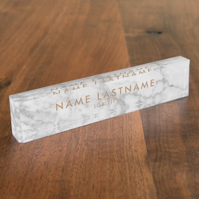 White Carrara Marble Classic Modern Personalized   Desk Name Plate (Side)