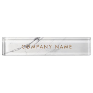 White Carrara Marble Classic Personalised Company Desk Name Plate