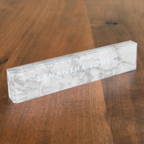 White Carrara Marble Classic Personalised Desk Name Plate