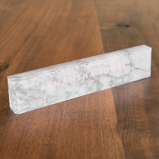 White Carrara Marble Classic Personalised Desk Name Plate (Side)
