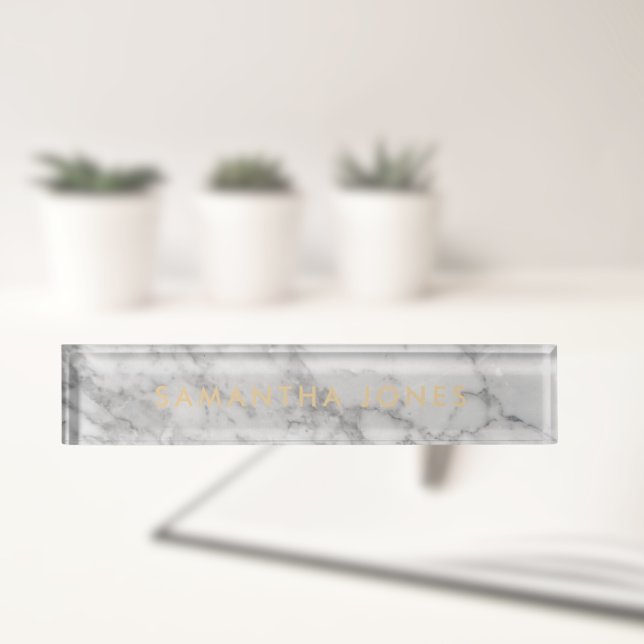 White Carrara Marble Classic Personalised Desk Name Plate (Creator Uploaded)