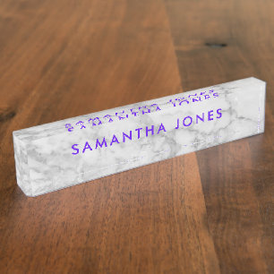 White Carrara Marble Classic Personalised Desk Name Plate