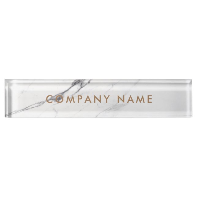 White Carrara Marble Classic Personalized Company  Desk Name Plate (Front)