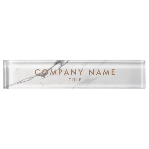 White Carrara Marble Classic Personalized Company Desk Name Plate