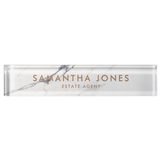 White Carrara Marble Classic Personalized Desk Name Plate (Front)