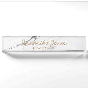 White Carrara Marble Classic Personalized Desk Name Plate