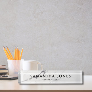 White Carrara Marble Classic Personalized Desk Name Plate