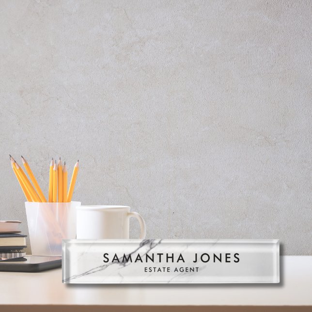 White Carrara Marble Classic Personalized Desk Name Plate (White Carrara Marble Classic Personalised Nameplate
)