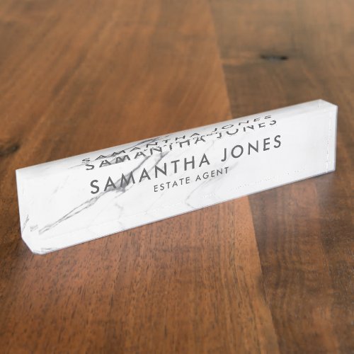 White Carrara Marble Classic Personalized Desk Name Plate