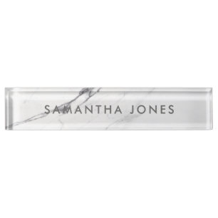 White Carrara Marble Classic Personalized Desk Name Plate