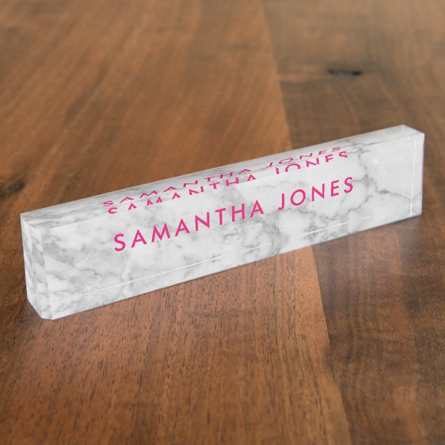 White Carrara Marble Classic Personalized Desk Name Plate (Side)