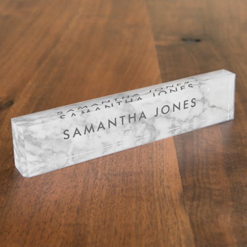 White Carrara Marble Classic Personalized Desk Name Plate