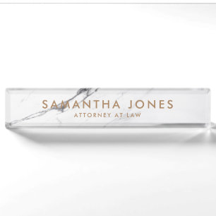 White Carrara Marble Classic Personalized Nameplat Desk Name Plate