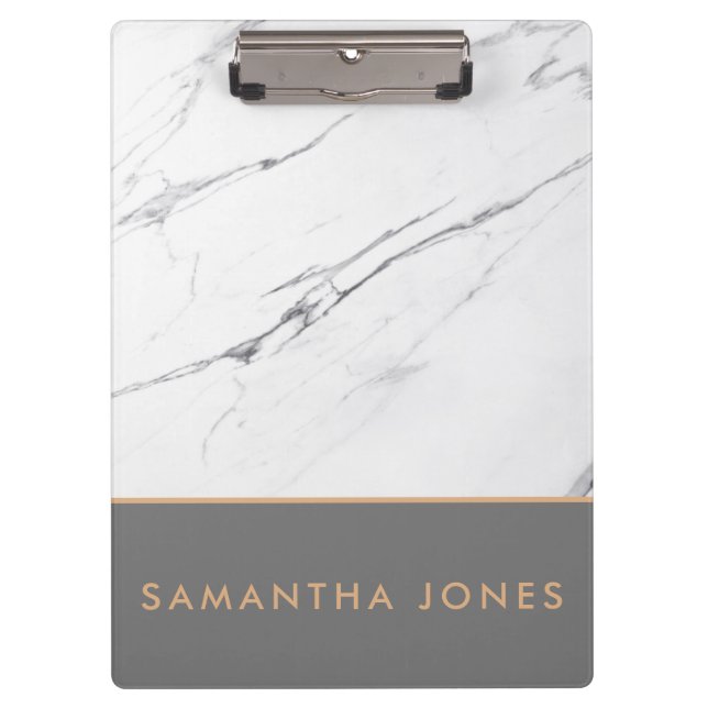 White Carrara Marble Gold Classic Modern Clipboard (Front)