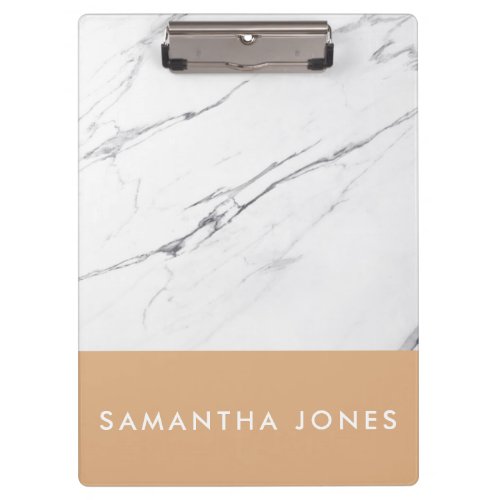 White Carrara Marble Gold Classic Modern Clipboard