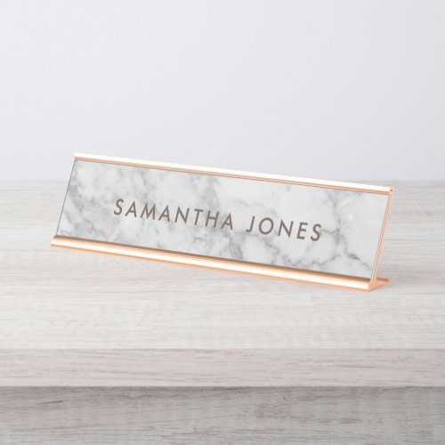 White Carrara Marble Gold Classic Personalised  Desk Name Plate