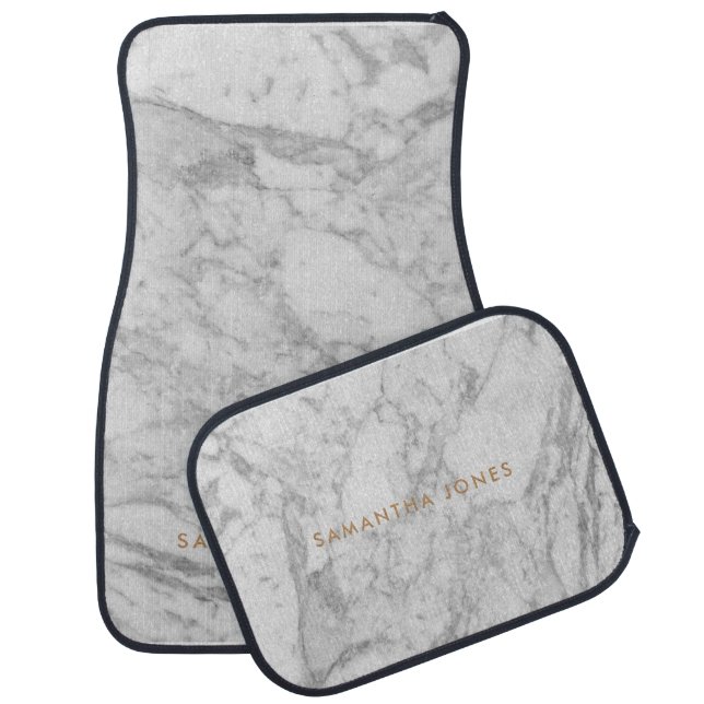 White Carrara Marble Gold Classic Personalized Car Floor Mat (Set)