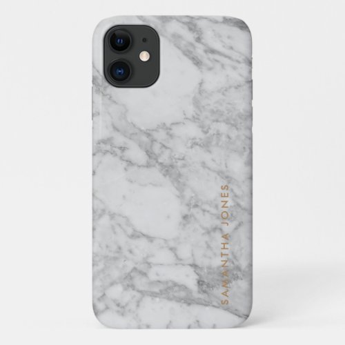 White Carrara Marble Gold Classic Personalized iPhone 11 Case