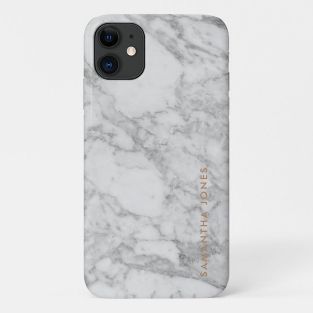 White Carrara Marble Gold Classic Personalized Case-Mate iPhone Case (Back)
