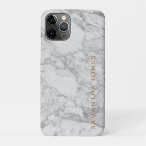 White Carrara Marble Gold Classic Personalized iPhone 11 Pro Case