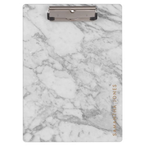 White Carrara Marble Gold Classic Personalized Clipboard