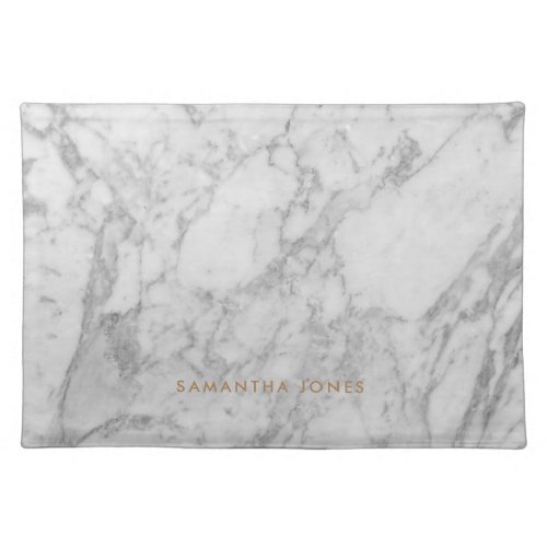 White Carrara Marble Gold Classic Personalized Cloth Placemat