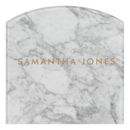 White Carrara Marble Gold Classic Personalized Door Sign